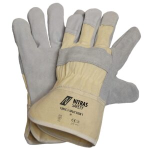 NITRAS SPLIT STAR 1, Rindspaltlederhandschuhe, naturfarben / grau, EN 388