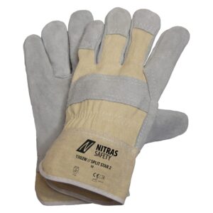 NITRAS SPLIT STAR 2, Rindspaltlederhandschuhe, naturfarben / grau, EN 388