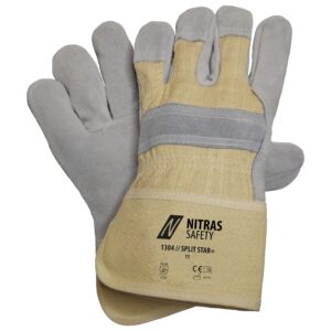NITRAS SPLIT STAR+, Rindspaltlederhandschuhe, naturfarben / grau, EN 388