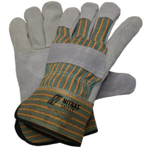 NITRAS SPLIT MASTER PRO, Rindspaltlederhandschuhe, grün / rot / gelb gestreift / grau, EN 388
