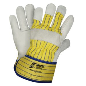 NITRAS POSEIDON, Rindvolllederhandschuhe, gelb / blau gestreift / grau, EN 388