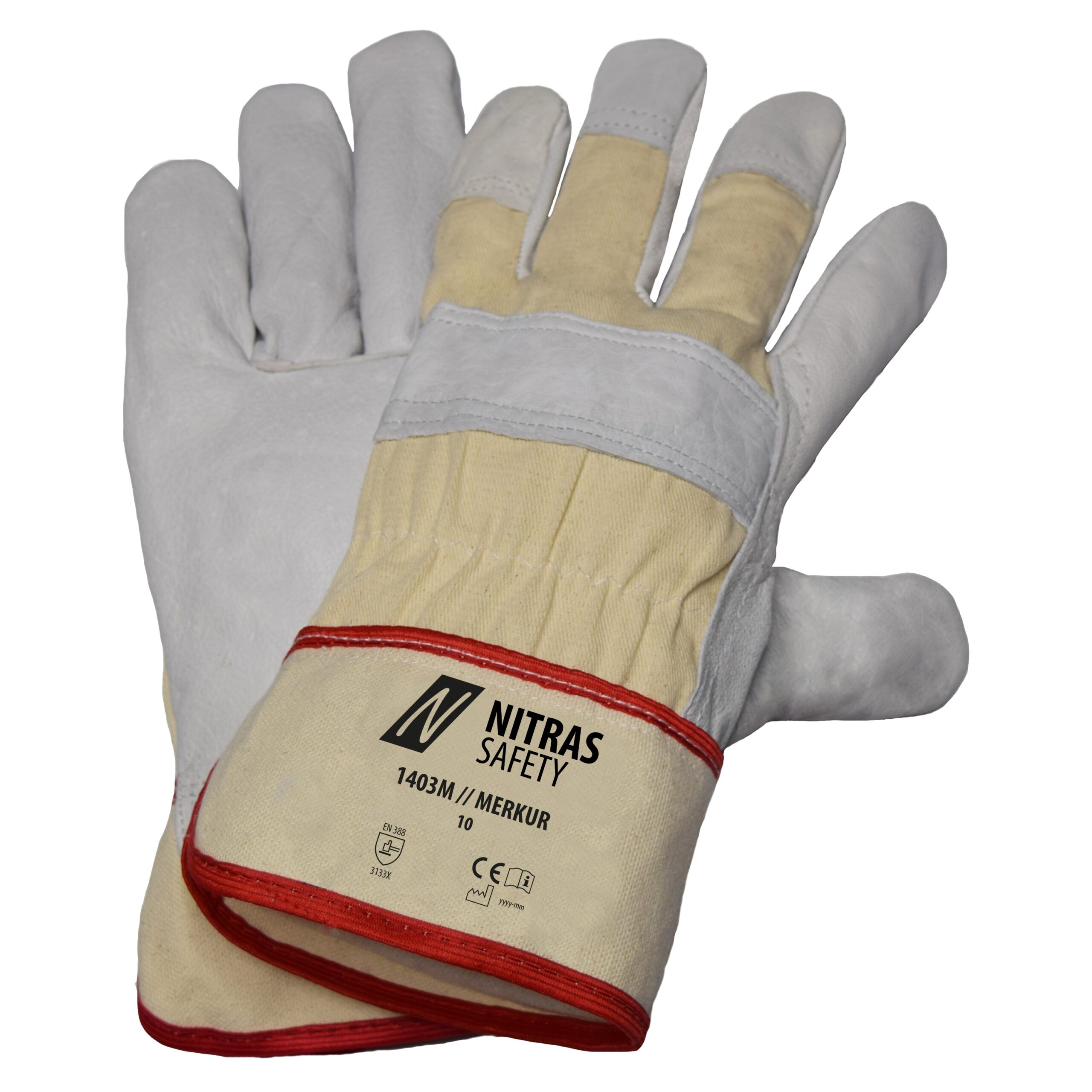 NITRAS MERKUR, Rindvolllederhandschuhe, naturfarben / grau, EN 388