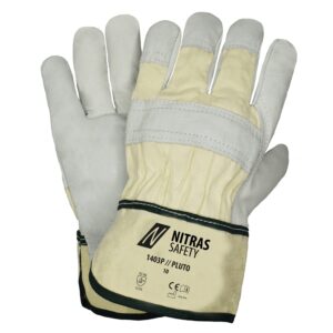NITRAS PLUTO, Rindvolllederhandschuhe, naturfarben / grau, EN 388