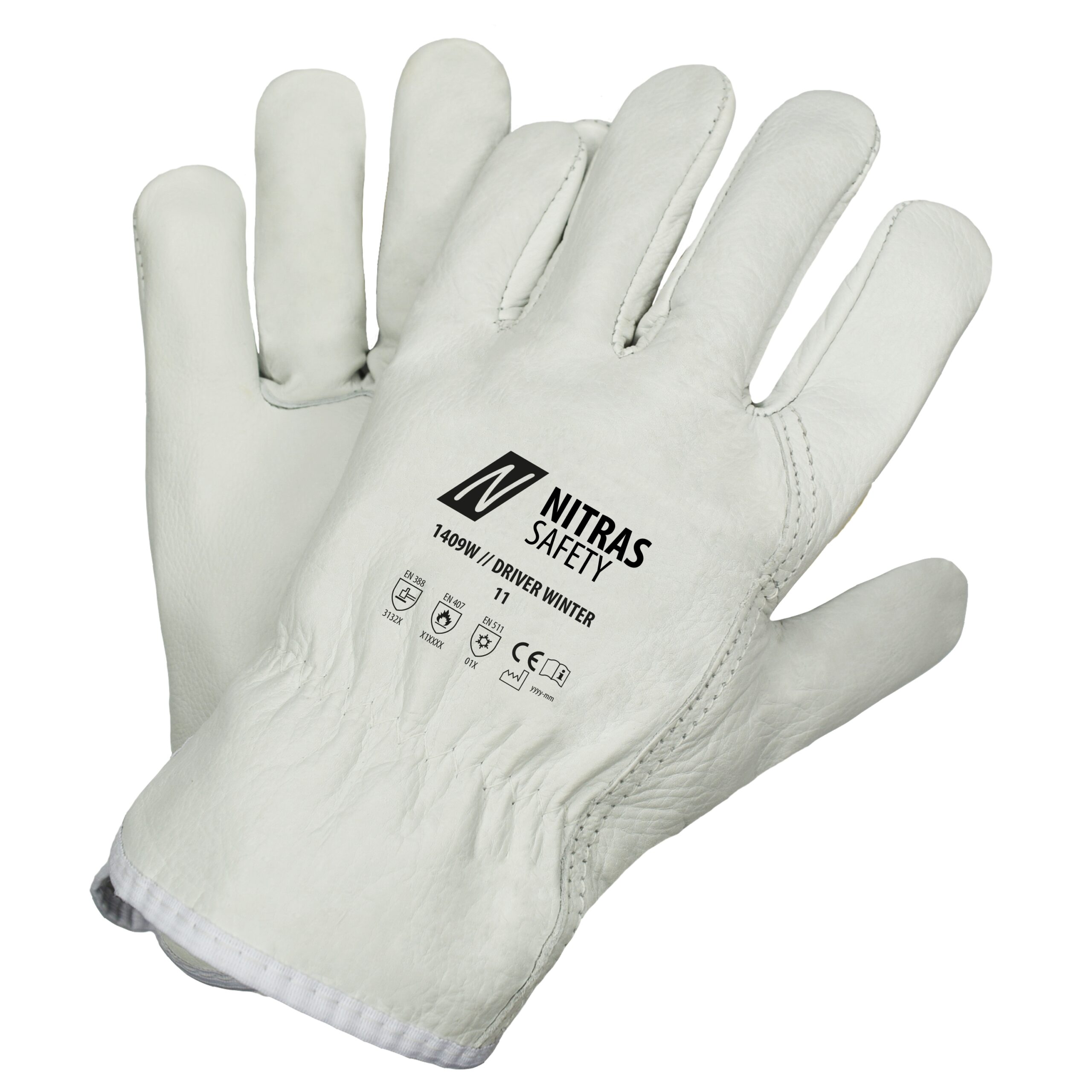 NITRAS DRIVER WINTER, Rindvolllederhandschuhe, grau, EN 388, EN 407, EN 511