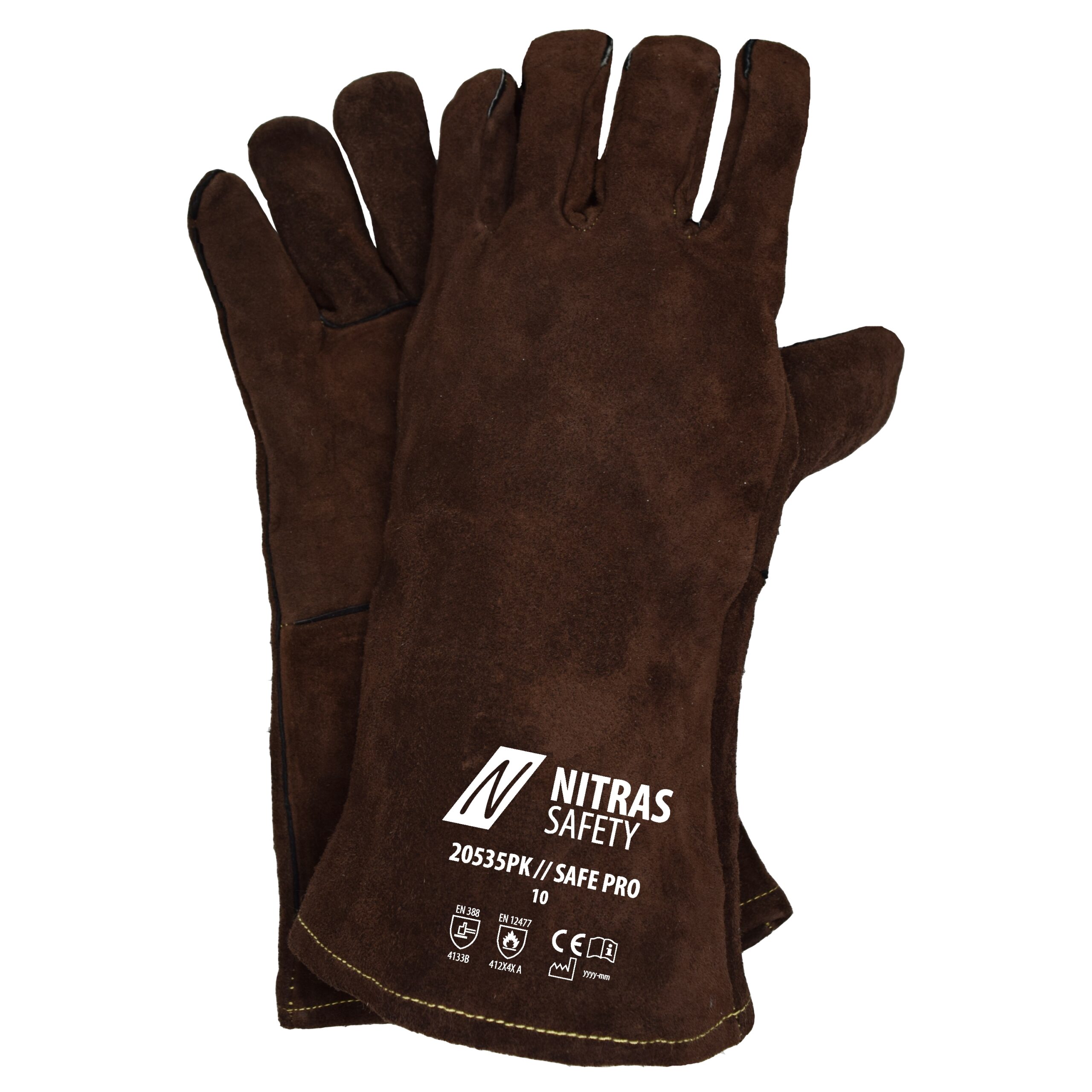 NITRAS SAFE PRO, Schweißerhandschuhe, braun, EN 388, EN 12477