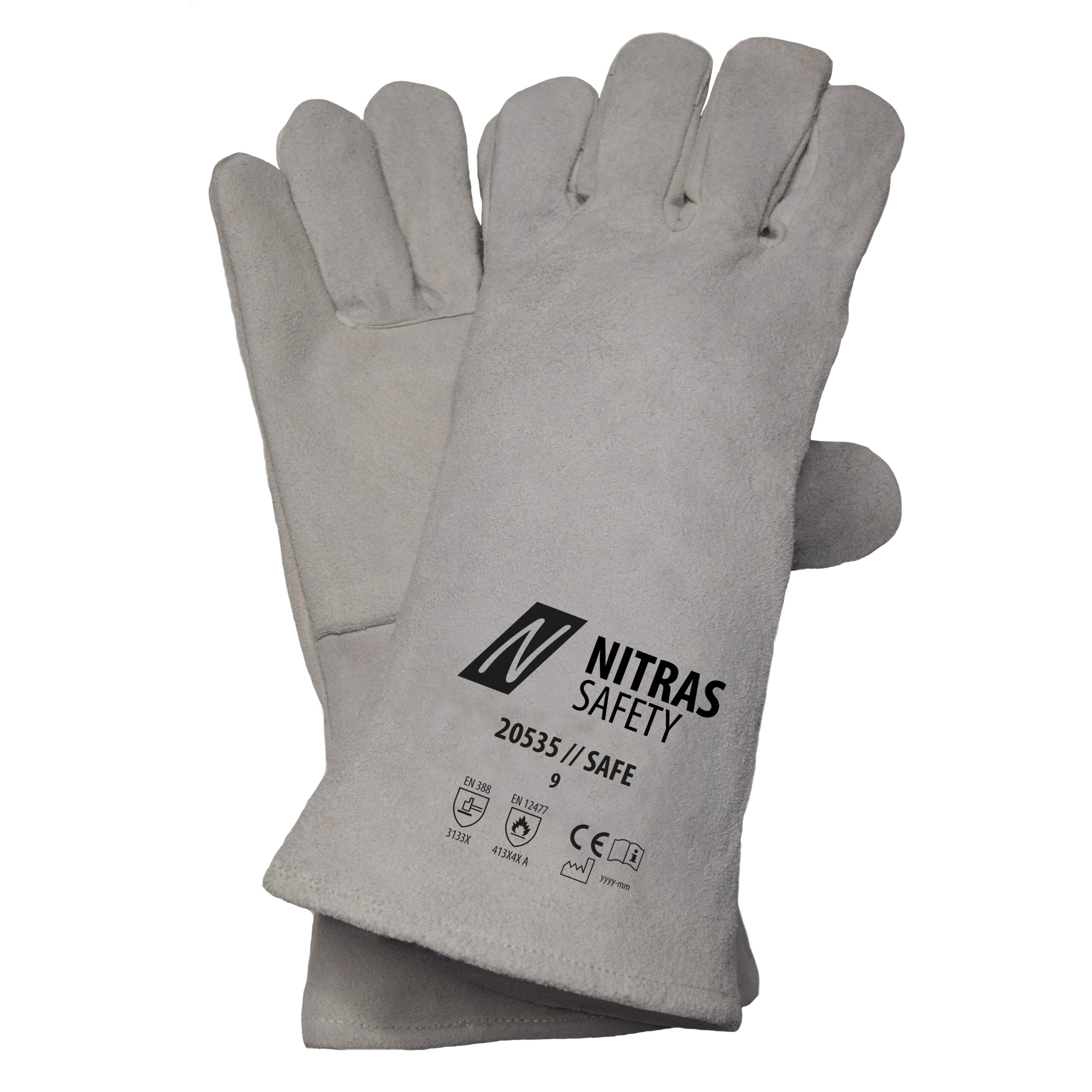 NITRAS SAFE, Schweißerhandschuhe, grau, EN ISO 21420, EN 388, EN 12477