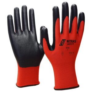 NITRAS Nylonhandschuhe, rot / schwarz, EN 388