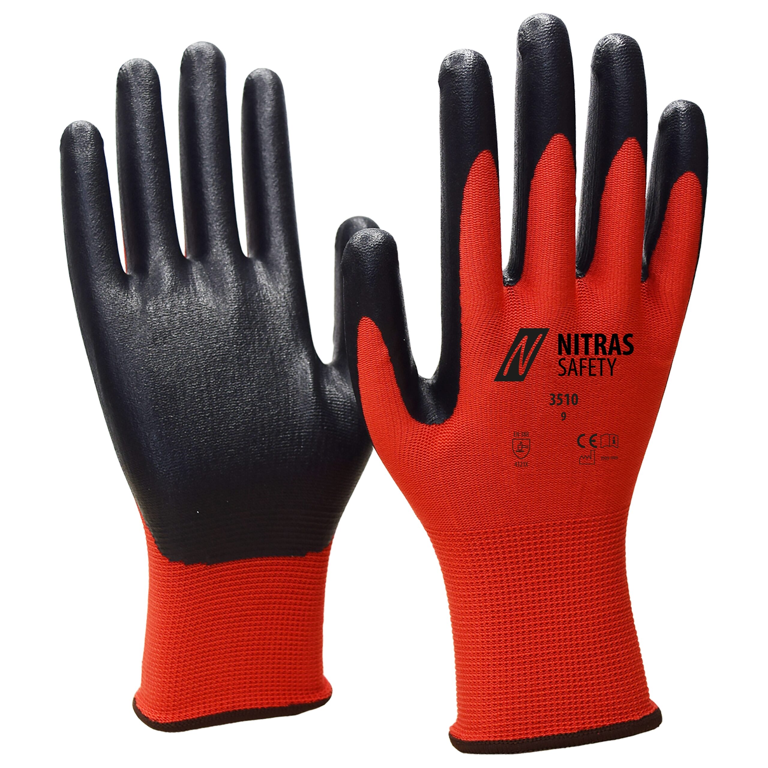 NITRAS Nylonhandschuhe, rot / schwarz, EN 388