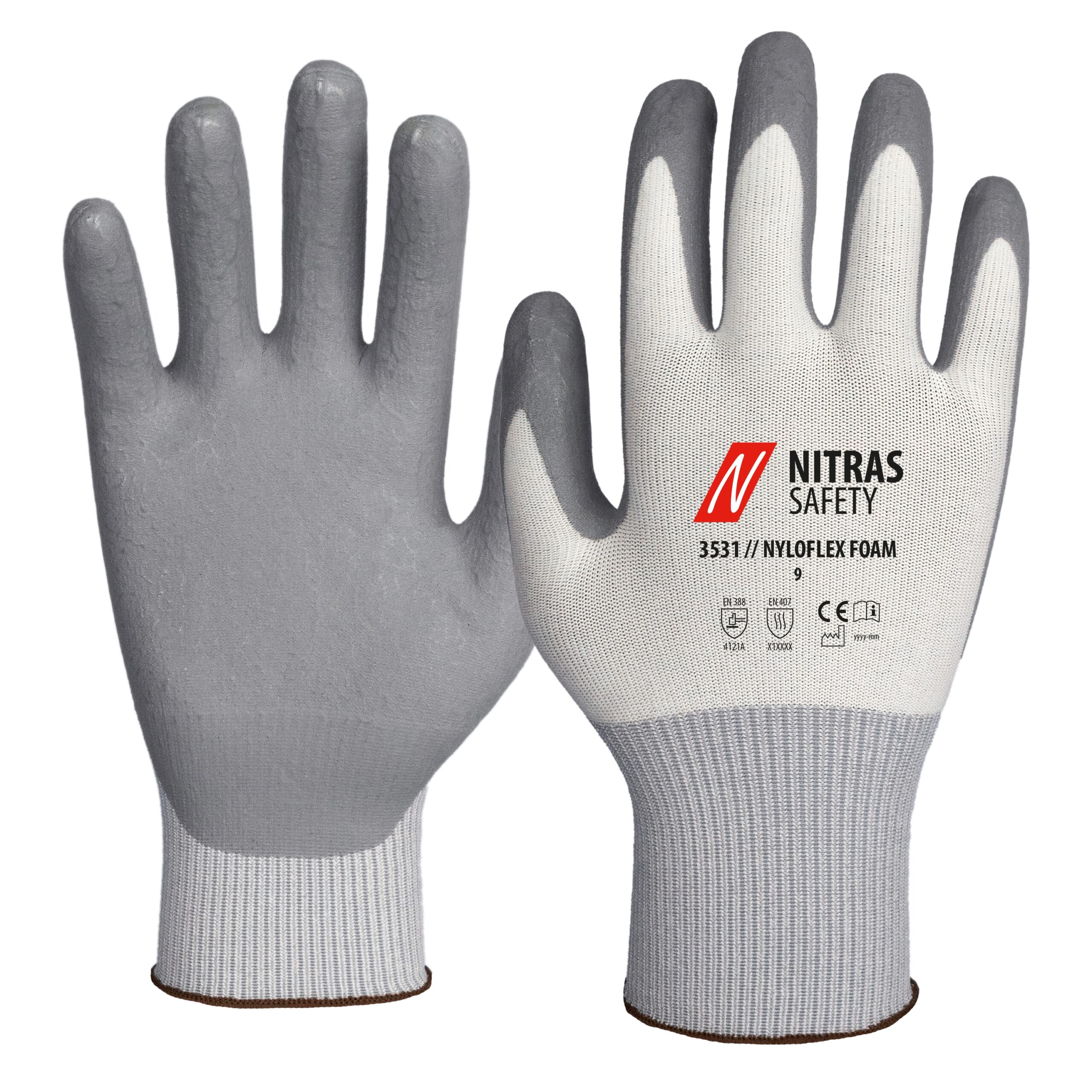 NITRAS NYLOFLEX FOAM, Montagehandschuhe, weiß / grau, EN ISO 21420, EN 388, EN 407, NITRAS NOW