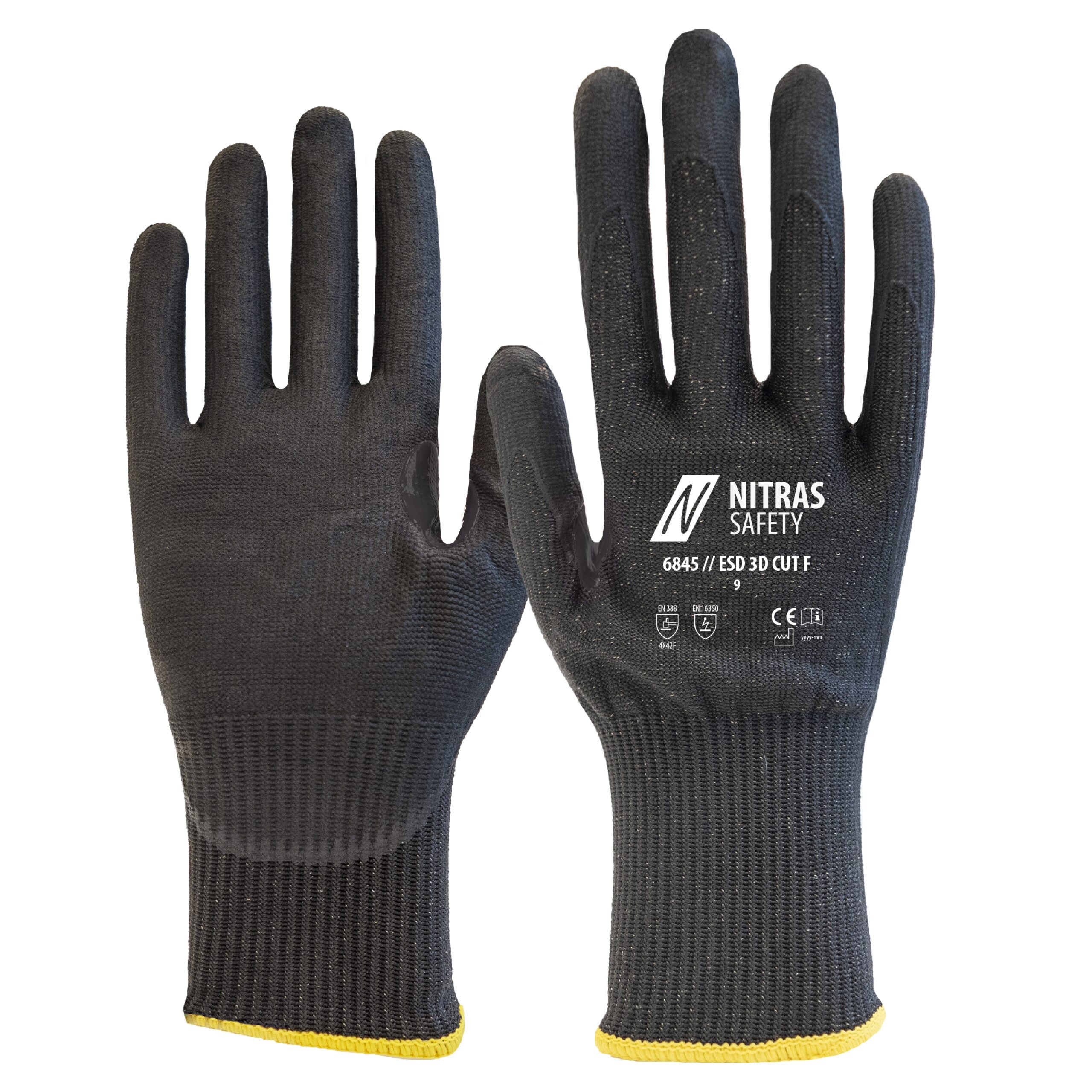 NITRAS ESD 3D CUT F, Schnittschutzhandschuhe, schwarz, EN 388, OEKO-TEX