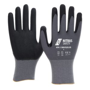 NITRAS SKIN FLEX LITE, Montagehandschuhe, grau / schwarz, EN ISO 21420, EN 388, EN 407, OEKO-TEX