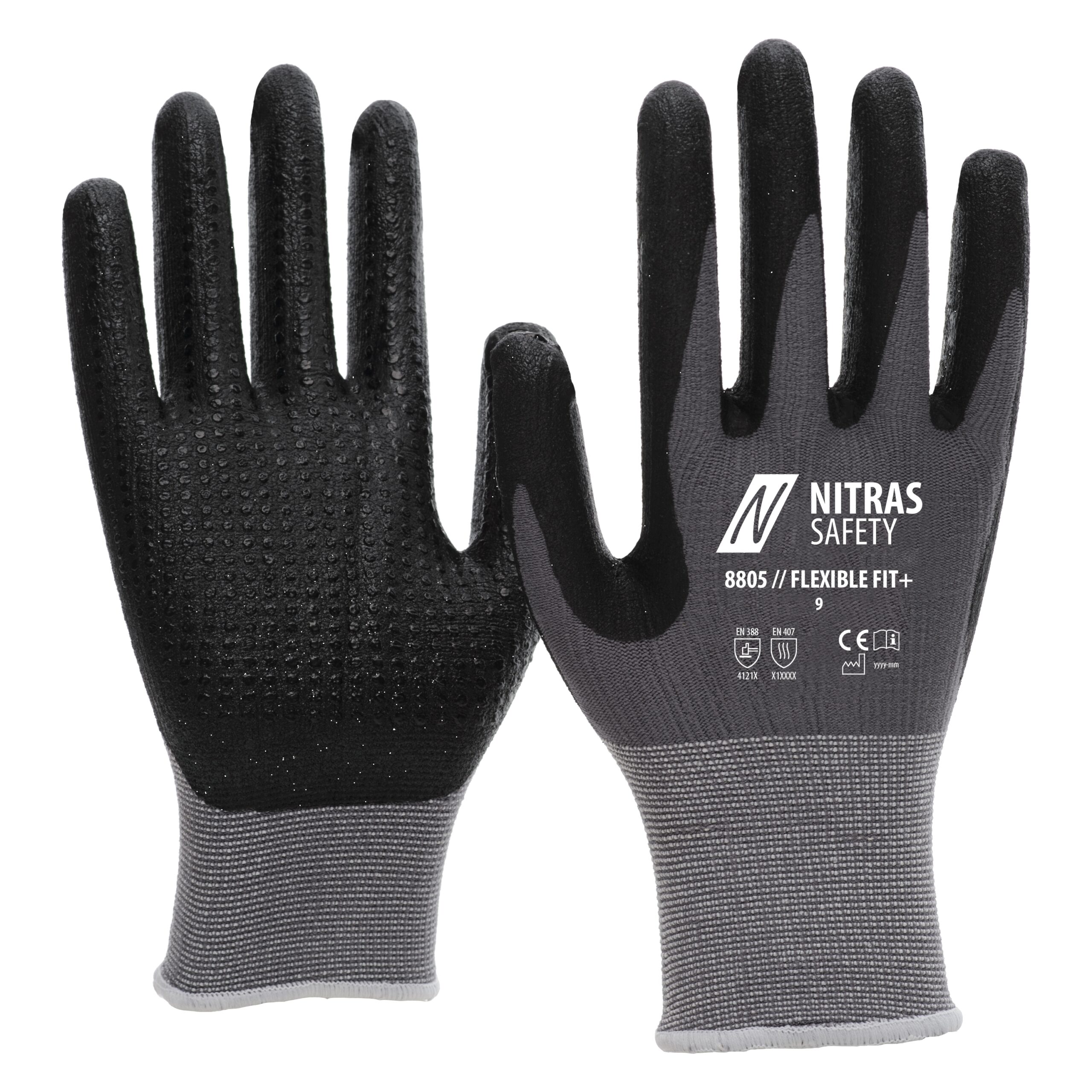 NITRAS FLEXIBLE FIT+, Montagehandschuhe, grau / schwarz, EN 388, EN 407, OEKO-TEX